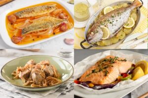Guía con varios tipos de filete de pescado sobre una mesa