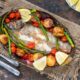 Lenguado al horno con verduras